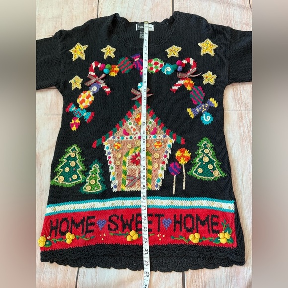 Vintage 90s Christmas Grandmacore Cottagecore Gingerbread Small Tunic Sweater - Picture 2 of 10